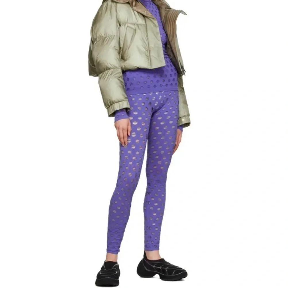 Maisie Wilen Leggings Laser Cut Statement Stretch Pant Purple Pull On One Size